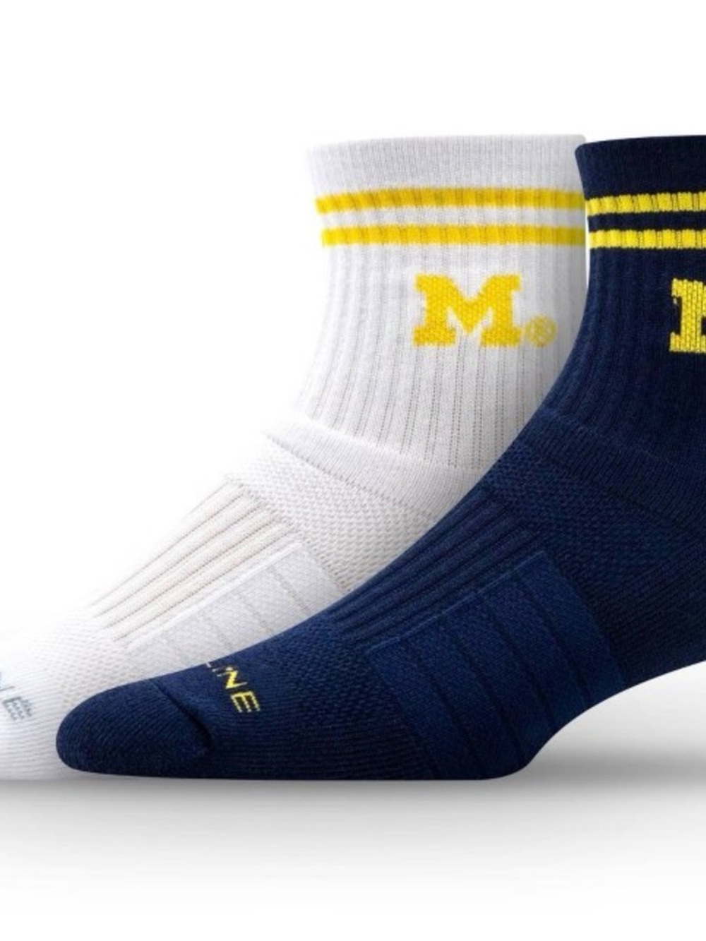 2 PK Michigan Wolverines Athletic Half-Calf Socks - White & Navy One Size